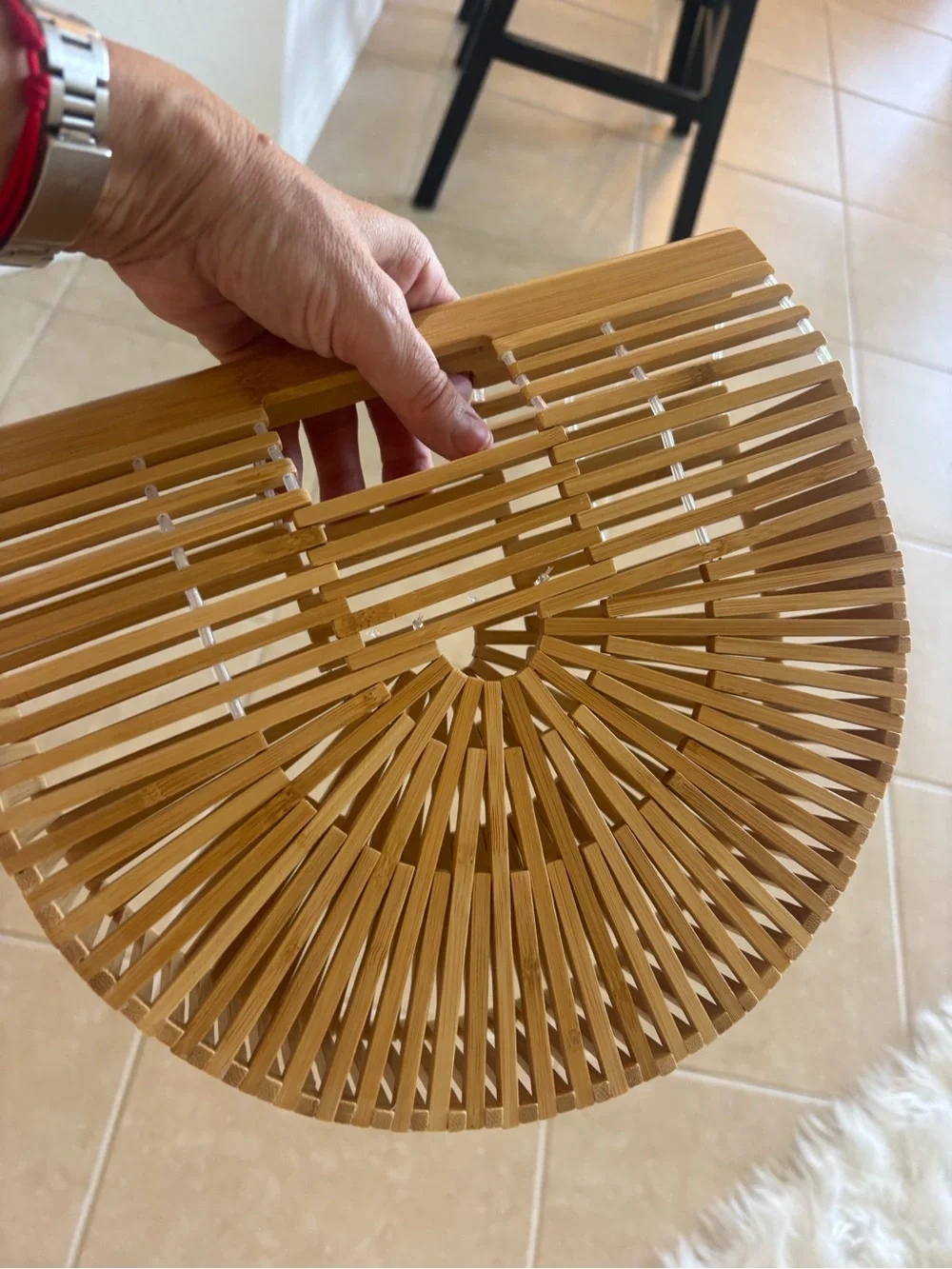 Bamboo Half-Moon Handheld Clutch - Natural